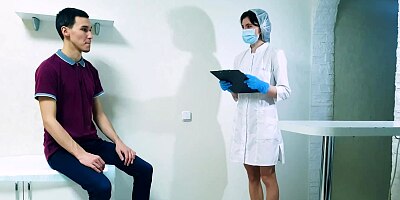 The nurse performed a manipulation to deprive the patient of virginity, hard fucking the guy to cum